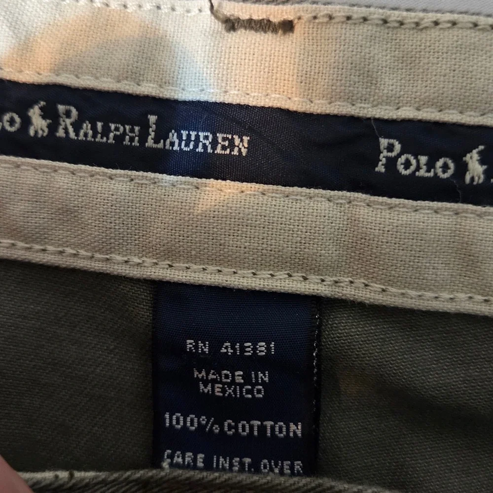 VTG Polo Ralph Lauren Chino Pants Mens 40x32 Olive Green Pleated Cotton Trousers